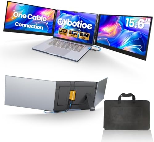 One Cable Connect Laptop Screen Extender Monitor Portable, Ultra Thin 15.6" 1080P FHD Triple Screen, Fit 13-17" Laptop, Plug & Play Compatiable with Win/Mac/Chrome/Android by Unknown