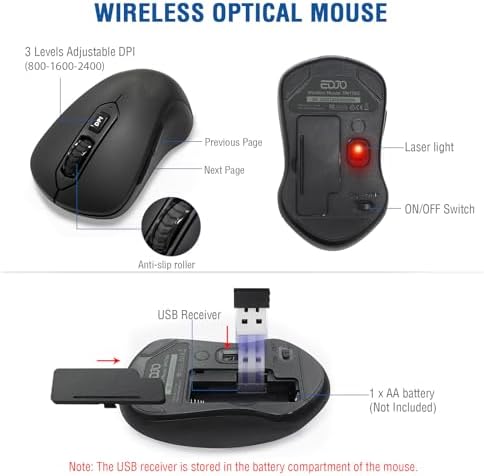Wireless Keyboard and Mouse Combo, EDJO 2.4G Full-Sized Ergonomic Computer Keyboard with Wrist Rest and 3 Level DPI Adjustable Wireless Mouse for Windows, Mac OS Desktop/Laptop/PC - Image 5