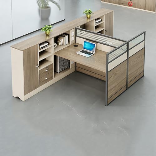 Modern Office Cubicle Workstation Desk with Tempered Glass Privacy Panels, USB Charging Hub & Cable Management,Multi-Person Modular Computer Desk for Commercial Office (C-Left, Two Person-T) by Unknown