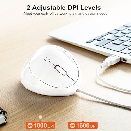 SANWA Wired Ergonomic Mouse, Vertical Mouse for Small & Medium Hands, White - Image 4