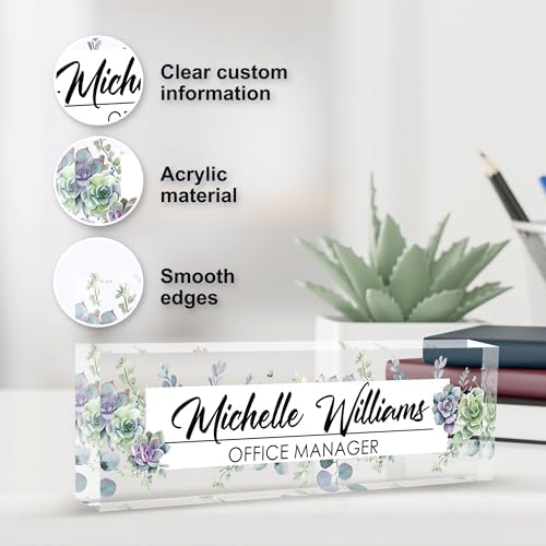 Personalized Name Plate for Desk, Custom Desk Name Plate, Acrylic Name Plate Office Desk Accessories, Personalized Office Gifts for Coworkers Teachers, Employee Appreciation Gifts (A-Never Wither) - Image 3