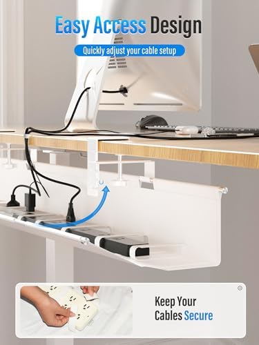 [Upgraded] Large Under Desk Cable Management Tray, Cinati Cable Management Under Desk No Drill, 28.4" Fabric Cord Hider for Wire Organizer, Cord Organizer for Office, Home - Supports Up to 30lbs White - Image 5