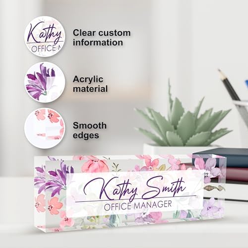 Personalized Name Plate for Desk, Custom Desk Name Plate, Acrylic Name Plate Office Desk Accessories, Personalized Office Gifts for Coworkers Teachers, Employee Appreciation Gifts (A-WaterColor3) - Image 3