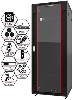 27U Wall Mount Server Rack Cabinet, 19 Inch Network and AV Enclosure, 24 Inch Deep, Locking Glass Door, Fan, PDU, 2 Shelves, for Home Lab by SYSRACKS