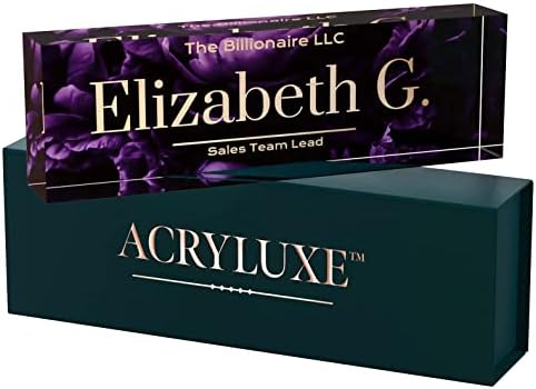Desk Name Plate Personalized, Custom Name Plates 2½/x8 Inches, Thick Crystal-Clear Acrylic, Gift Box, Office Desk Decor. USA Made by ACRYLUXE (Blossom) by MySignCenter