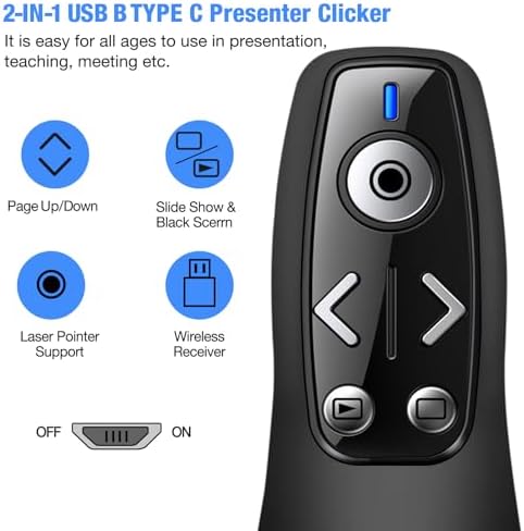 ELISWEEN Wireless Presenter with Carry Case, Presentation Clicker with Protective Storage Bag, Presentation Remote for Powerpoint, Mac, Computer, Laptop - Image 2