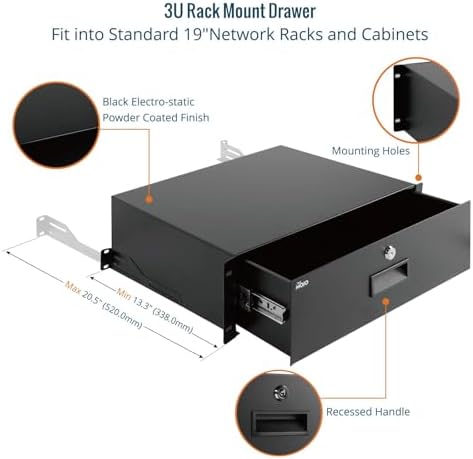 Tecmojo 3U Rack Drawer,Rack Mount Drawer for 19in Network Equipment/Server/AV Rack or Cabinet Enclosure,Sliding and Lockable Server Rack Drawer - Load-Bearing 44lb (20kg),with Cable Management Holes - Image 4