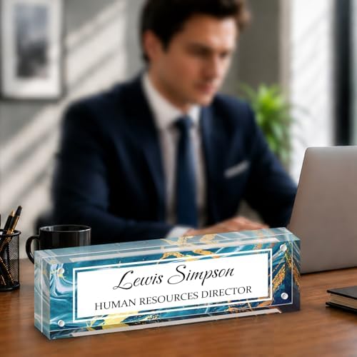 Custom Name Plate for Desk, Office Desk Double sided pattern Name Plate Personalized Office Desk Decor for Women and Men, Teacher Nurse Boss Employee Appreciation Gifts (Blue Marble, UV pattern) by Unknown