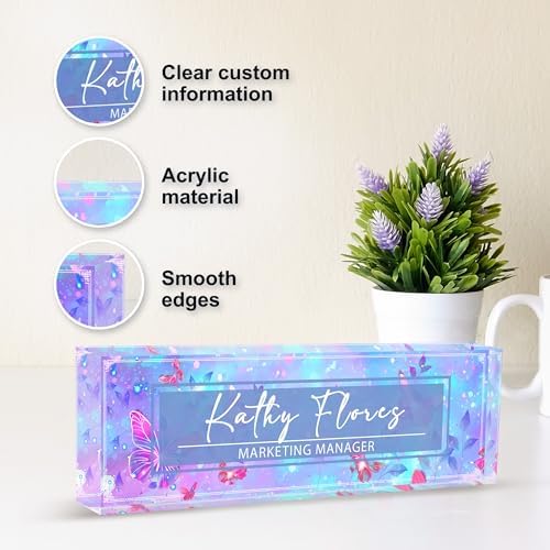 Desk Name Plate Personalized, Custom Acrylic Name Plate for Desk, Purple Elegant Decorative Office Signage - Image 3