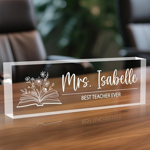 Personalized Desk Name Plates, Acrylic Engraved Teacher Name Plate for Desk, Custom Office Gifts & Desk Decor for Women Men, Back to School Teacher Appreciation Gifts by EOBIBIFUN