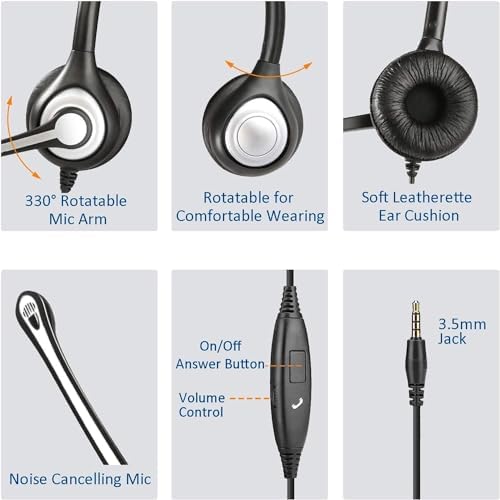 Wantek Cell Phone Headset with Microphone Noise Cancelling for Laptops, PC,3.5mm Jack,Volume Control,Wired Computer Headsets for Zoom Skype,for Office,Business, Call Center, Clear Chat（Dark Black） - Image 5
