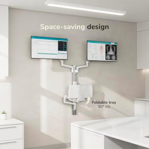 Mount-It! MedHub Wall-Mounted Medical Workstation with Wall Track – Height Adjustable Dual Monitor & Keyboard Arms, Folding Tray, Mouse Pad, VESA Compatible – for Exam Rooms, Clinics & Patient Care - Image 4