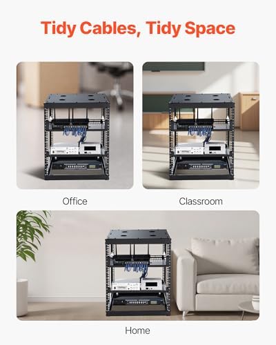 VEVOR 12U Open Frame Network Rack, 23 in Depth, Wall Mounted or Floor Standing Server Rack, Heavy Duty 4 Post, with Vented Shelves & Mounting Hardware, Holds All Your Networking IT Equipment AV Gear - Image 6