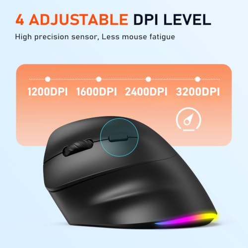 MEETION Left-Handed Wireless Ergonomic Vertical Mouse, Rechargeable - Black - Image 4
