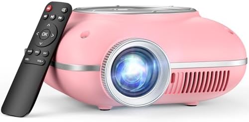 HOMPOW Mini Projector with Two -Way Bluetooth, Portable Projector for Home Theater Use, Support 1080P for Indoor/Outdoor, Movie Projector Compatible with HDMI, USB, Laptop, TV Stick (Pink)/Slide Film by HOMPOW