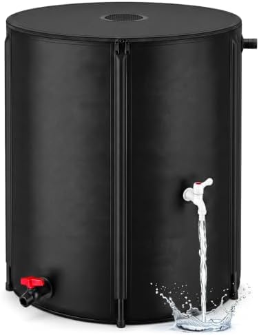 Waydress 53 Gallon Collapsible Rain Barrel, Portable Rainwater Collection System with Spigots, Mesh Filter & Overflow Kit, Leak-Proof Foldable PVC Water Storage Tank for Garden, Car Washing (Black) by Waydress