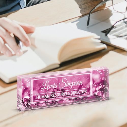 Custom Name Plate for Desk, Office Desk Double sided pattern Name Plate Personalized Office Desk Decor for Women and Men, Teacher Nurse Boss Employee Appreciation Gifts (purple gemstone, customization) - Image 7