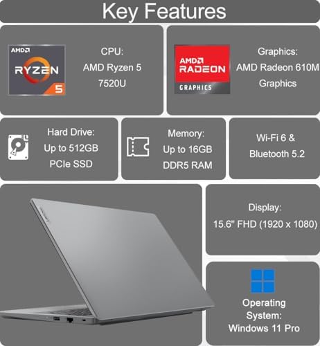 Lenovo Laptop Computer V15, AMD Ryzen 5 7520U, 16GB DDR5 RAM, 512GB SSD - Image 2
