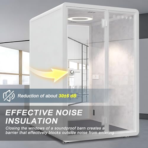 White Office Pod Booth (White Simple Appearance Design)(Reduce Noise by 25-35 Decibels)(Silent Fresh Air System) Soundproof Booth with Lighting,Universal Wheel for Study (59IN×71IN) - Image 3