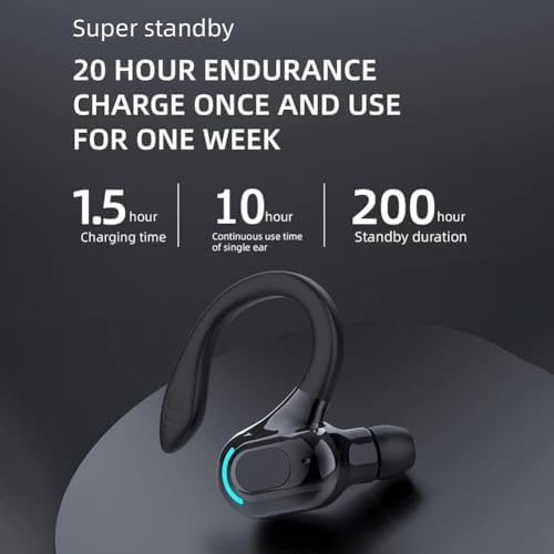 Wireless Headset Business Headphones,Waterproof Hanging Single Ear Earbuds,Mono Wireless Headset Noise Cancelling Sports Wireless Earpiece with Mic for Smart Phones (Black) - Image 4