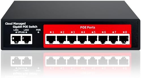 STEAMEMO 10-Port Gigabit Managed PoE Switch - 8 PoE+ Ports (120W Total), 2 Gigabit Uplinks, VLAN, Fanless, Plug & Play, Sturdy Metal, Desktop/Wall-Mountable by STEAMEMO