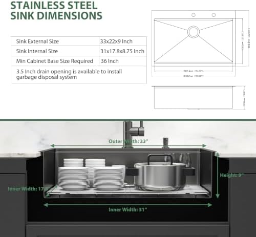 33x22 Black Drop In Kitchen Sink Workstation with Accessories - Image 5