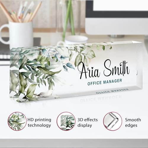Name Plate for Desk, Desk Name Plate Personalized, Custom Office Desk Accessories Decor for Women, Teacher Nurse Employee Appreciation Gifts, Office Gifts for Boss Coworkers (Leaf-A) - Image 3