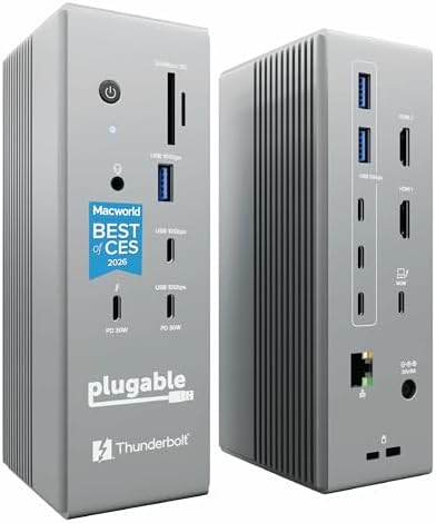 Plugable Thunderbolt 5 Dock: Dual HDMI 2.1 Up to 8K 60Hz / 4K 144Hz, 140W by Plugable