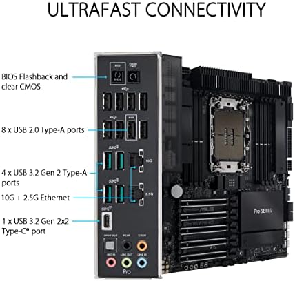 ASUS Pro WS W790-ACE Intel LGA 4677 CEB Motherboard,5xPCIe 5.0x16 Slots,DDR5 R-DIMM,10G & 2.5GLAN,USB 3.2 Gen 2x2 Type-C,BMC Header, ACCE - Image 5