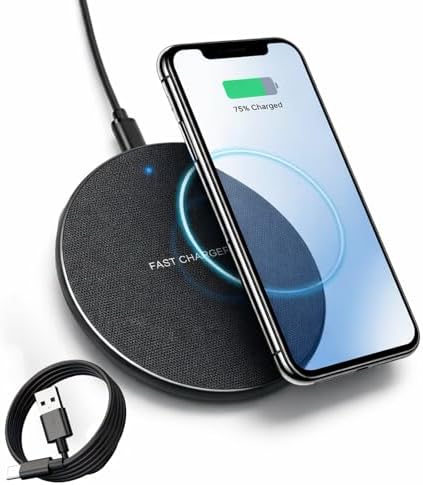 15W Wireless Charging Pad, Qi Compatible Wireless Charger for Smartphones, Fast Charging Non Slip Charger Mat with USB Cable for Desk, Office and Bedside by Unknown
