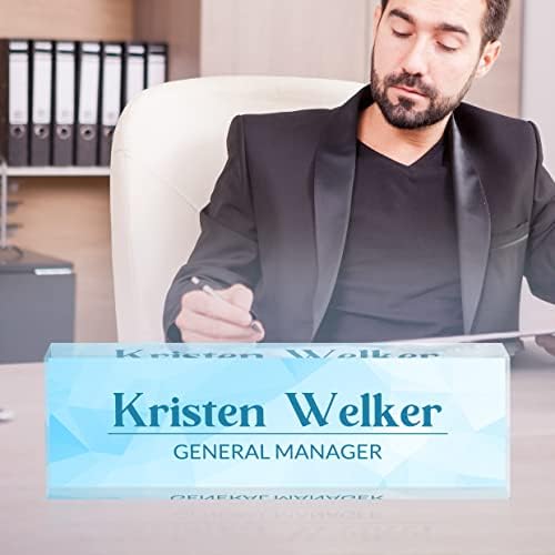 Personalized Desk Name Plate, Custom Acrylic Glass Name Plates for Desks, Office Desk Decor Nameplate, Desk Accessories, Teacher Boss Coworkers Employee Appreciation Gift (Modern Blue) - Image 3