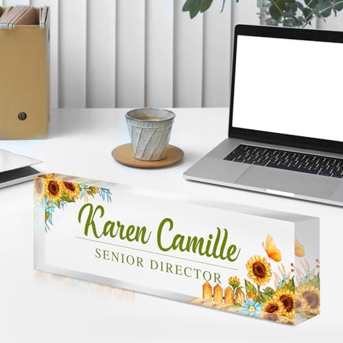 Custom Office Name Plate for Desk - Name Plate Personalized Gifts for Coworkers, Boss, Teacher, Social Worker - Acrylic Office Desk Decor for Women Men - Employee Appreciation Gifts (yellow) - Image 6