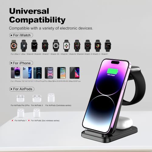 Wireless Charging Station for iPhone 17 16 15 14 13 12 Pro Max Plus Air, 3 in 1 Wireless Charger Stand for Multiple Devices, iWatch 11 10 9 8 7 6 5 4 3 2 SE Ultra Yellow - Image 2