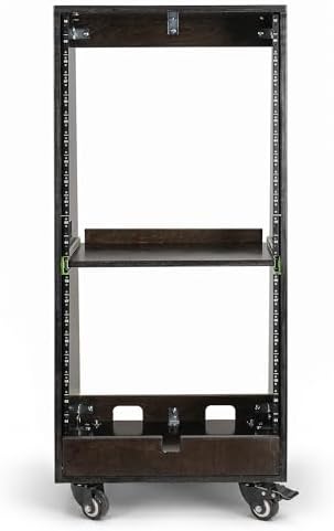 Sound Town DIY Slanted 20U Studio Rack (12U Top + 8U Lower) with 2U Bottom Storage, Slide-Out Tray, Casters, for Home Studio and Recording Room, Birch Plywood, Black Espresso (SDRK-ST20TD) - Image 3
