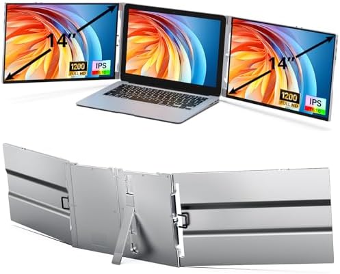 AYY Laptop Screen Extender, 14" FHD 1200P Portable Triple Monitor for 13"-17" Laptops, Aluminum Alloy Stand, Compatible with MacOS/Windows/Chrome by AYYPortableMonitor
