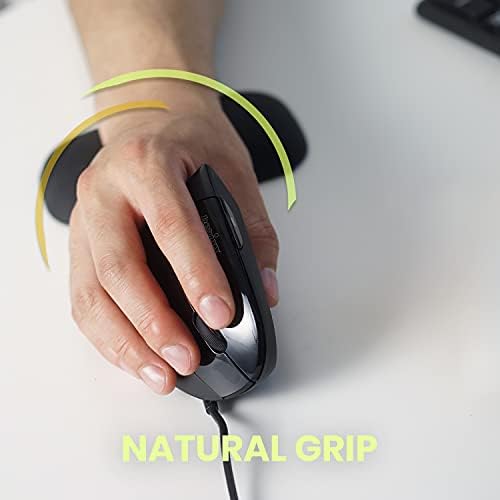 Perixx PERIMICE-513 Wired Ergonomic Vertical Mouse - 6 Buttons with 1000/1600/3200/6400 DPI - Right-Handed Design - Wired USB 5.9ft Cable - Black - Image 4