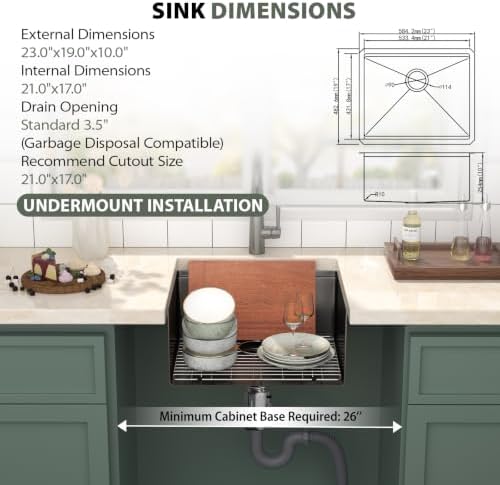 Mocoloo 23x19 Inch Black Kitchen Sink Undermount Stainless Steel Single Bowl Kitchen Sinks Workstation All In One 23 In Bar Prep Small Handmade Sink - Image 3