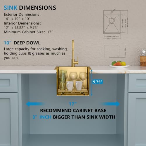 14"x19" Gold Bar Prep Sink Drop In Workstation with Faucet Combo - Image 5