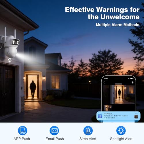 Expandable 10CH NVR Wireless Security System 10.1" Monitor, 4 Dual Lens PTZ 4MP Camera, Humanoid Motion Detection, Spotlight, Siren Alarm, 2-Way Audio, in/Outdoor, 1TB HDD, Color Night Vision - Image 4