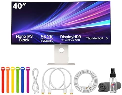 LG Ultrafine evo 40U990A 40" 5K2K (5120×2160) Curved Ultrawide Monitor | IPS Black, 120Hz, DisplayHDR 600, Thunderbolt 5, HDMI 2.1, DisplayPort 2.1, Built-in Speakers & Adjustable Stand - Bundle by Unknown