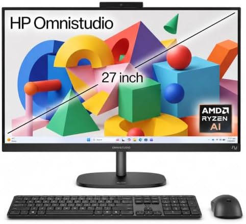 HP OmniStudio 27" FHD All-in-One Desktop for Home Office, 16GB DDR5 RAM, 512GB SSD,AMD Ryzen AI 5 330 AI-Enhanced CPU, 4 Cores, Up to 4.5GHz | True Vision FHD Camera, WiFi 6, 20Gbps USB-C Ports by Unknown