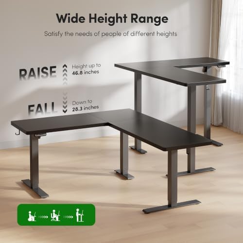 FEZIBO Triple Motors 25mm Tabletop L Shaped Standing Desk, 75" X 63" Electric Standing Gaming Desk Adjustable Height, Corner Stand up Desk with Splice Board, Black Frame/Black Top - Image 7