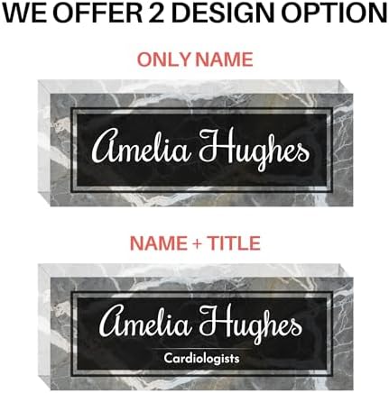Customized Clear Acrylic Thick 8x3" Desk Name Plate Block with Personalized Logo - Professional Office Decor - Customized Acrylic Plate Gift for Teacher Co-workers (Black-White Marble) - Image 3