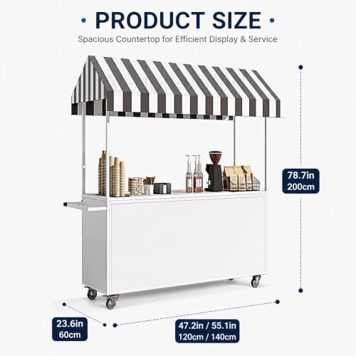 Portable Vendor Cart with Lockable Canopy and Wheels, Large Mobile Food Display Stand for Outdoor Markets & Events, Sturdy Metal Snack Kiosk with 360° Swivel Casters (Yellow, 55x23.6x78.7in) - Image 2
