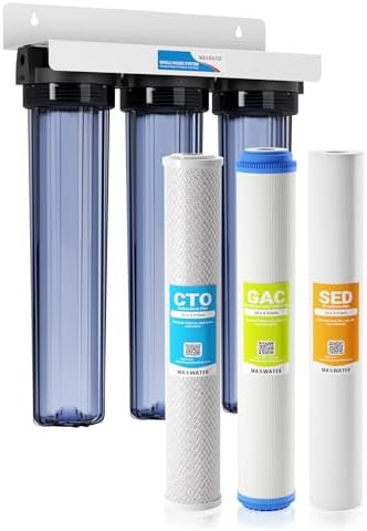 Max Water 3 Stage (Sediment, Organic Compounds, Taste & Odor) Whole House (20 inch x 2.5 inch), Water Filtration System - Sediment + GAC + CTO - 3/4" Inlet/Outlet by MaxWater