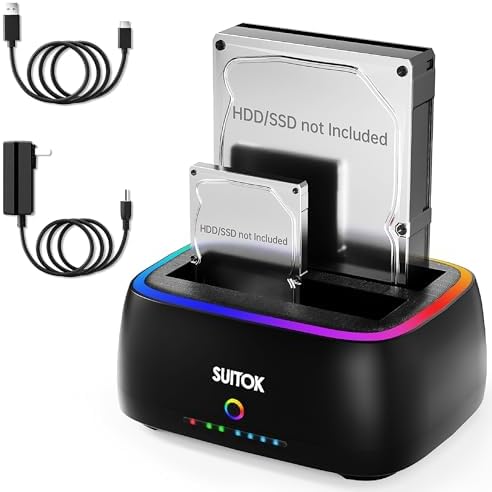 Dual Bay SATA Hard Drive Cloner Dock USB C 5Gbps | 2.5" 3.5" | 40TB by SUITOK