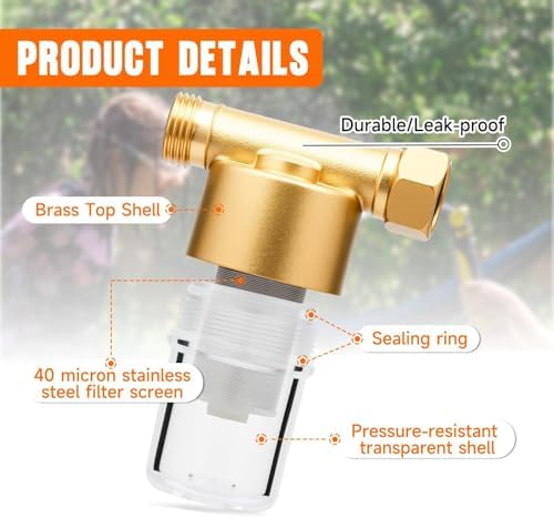 40 Micron Brass Sediment Filter, Reusable Sediment Water Filter for Washing Machine, Shower,Gardens, Well Water Traps Sand Particles, Rust, and Copper Shavings (Brass) - Image 3
