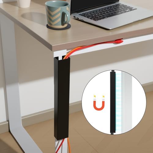 Blulu 4 Pack Steel Magnetic 14 Inch Cable Management Channel for Under Desk Leg Vertical Wire Hider Cover Cable Desk Organizer No Drill Cord Organizer Cord Hider Management for Home Office (Black) - Image 6