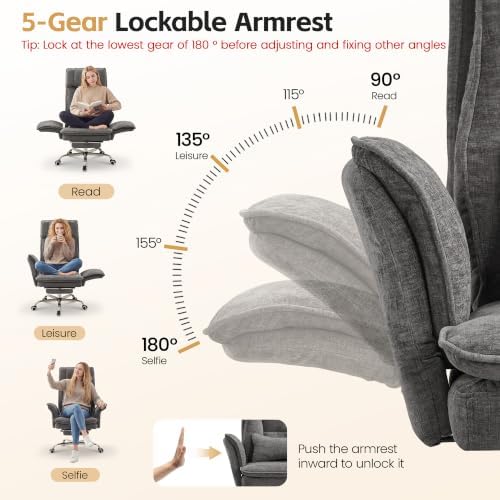 Big and Tall Office Chair, Footrest & Flip Armrest for Pets, Light Grey - Image 3