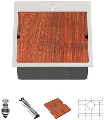 Lordear Stainless Steel Bar Sink 18 Inch Drop In Kitchen Sinks 16 Gauge SUS304 Prep Bar Sink RV Wet Small Kitchen Sinks Indoor Outdoor 18x18x9 Inch by LORDEAR